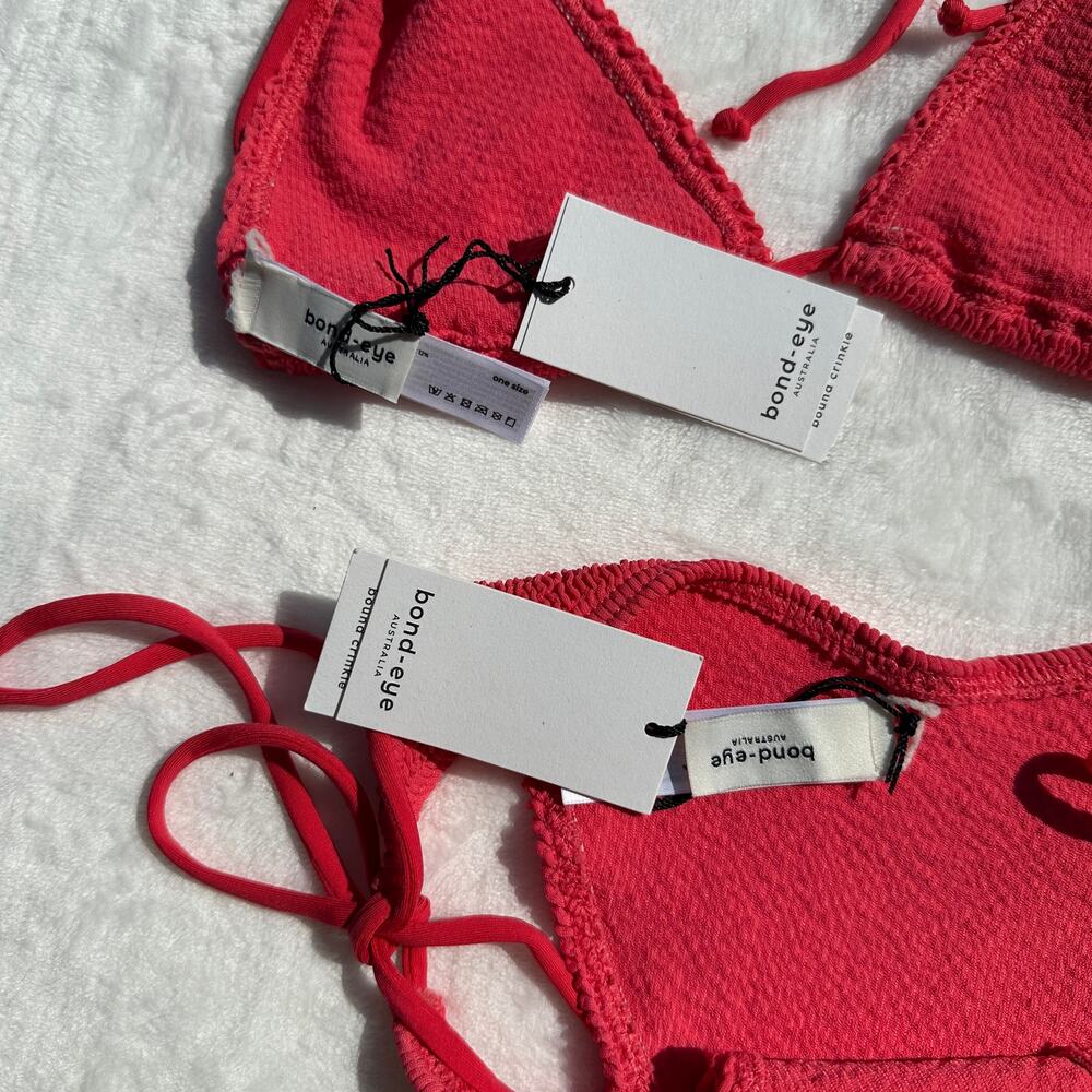 Bond Eye Andy Triangle BIkini Top Pablo Tie Brief Bottoms Eco Guava Coral NWT OS - Picture 3 of 6